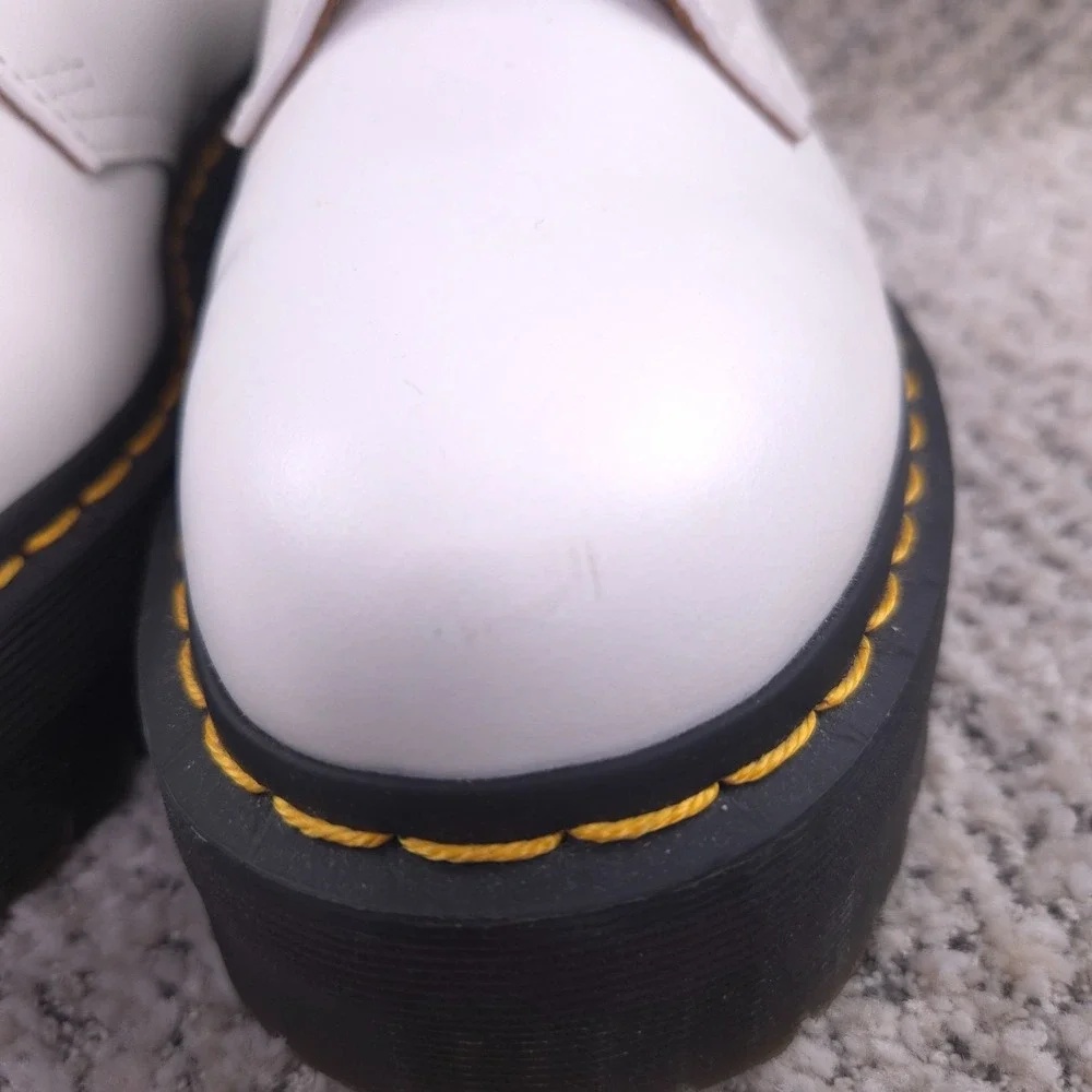 Dr Martens 1461 Quad Platform Shoes Women Size 7 Boots Low Top White Leather EUC